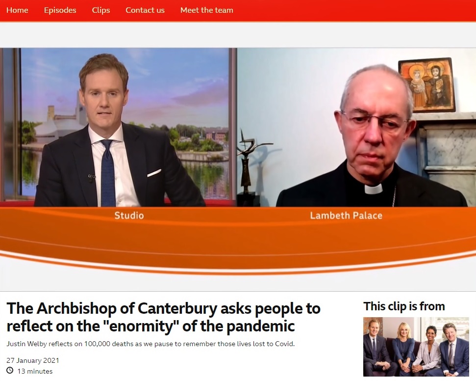 Justin Welby interviewed on BBC Breakfast show, speaks to the nation.